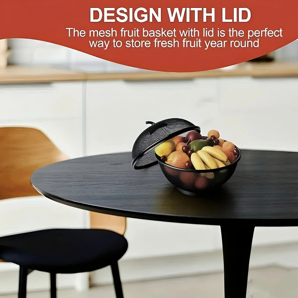 Metal Fruit Basket with Mesh Lid