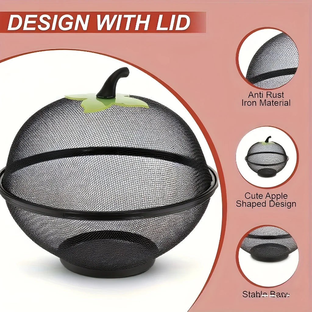Metal Fruit Basket with Mesh Lid