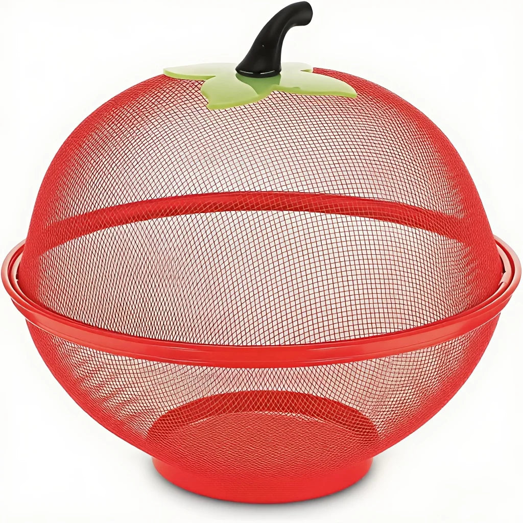 Metal Fruit Basket with Mesh Lid