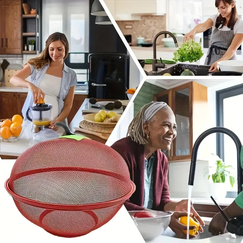 Metal Fruit Basket with Mesh Lid